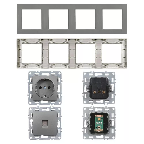 Nova IV három dugalj UTP csatlakozóval szürke szálcsiszolt kerettel