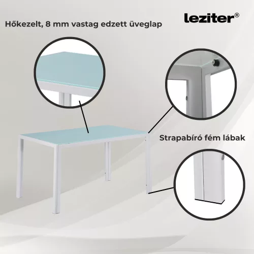 Ezra 140 cm szögletes üveg étkezőasztal