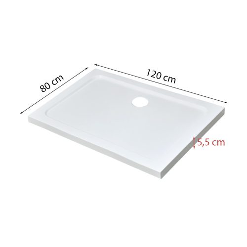 Modena Slim aszimmetrikus szögletes akril zuhanytálca, 80x120 cm