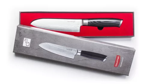 G21 Gourmet Damascus késkészlet bambusz blokkban 4 db + köszörűkő
