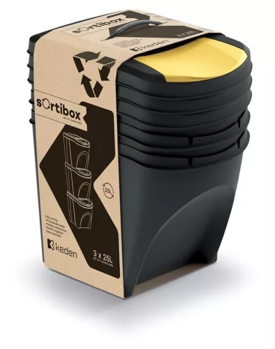 Prosperplast SORTIBOX 3 x 25 l hulladékgyűjtő , újrahasznosítható fekete