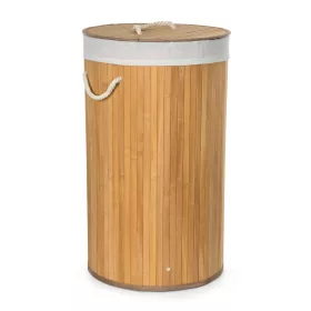 G21 szennyeskosár 55 l, bambusz kerek fehér kosárral
