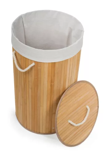 G21 szennyeskosár 55 l, bambusz kerek fehér kosárral