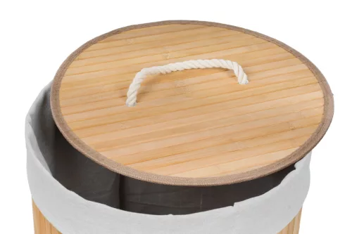 G21 szennyeskosár 55 l, bambusz kerek fehér kosárral