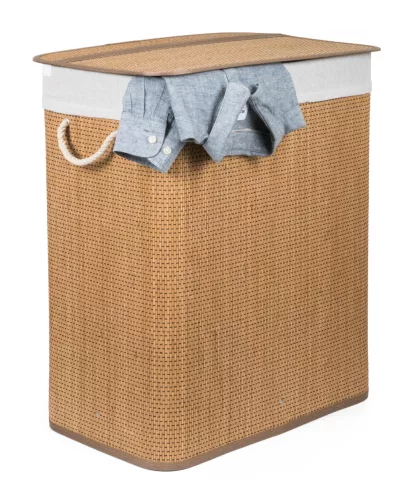 G21 bambusz szennyeskosár,105 l kapacitású, fehér betéttel, elválasztó elemekkel