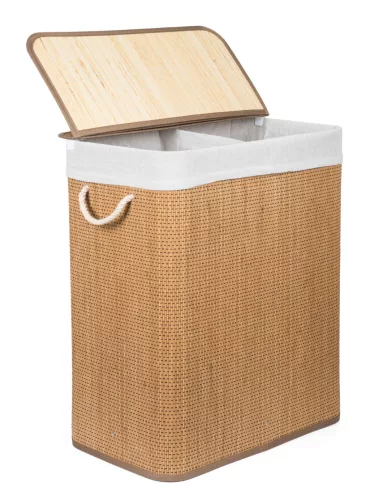 G21 bambusz szennyeskosár,105 l kapacitású, fehér betéttel, elválasztó elemekkel