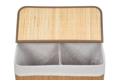 G21 bambusz szennyeskosár,105 l kapacitású, fehér betéttel, elválasztó elemekkel