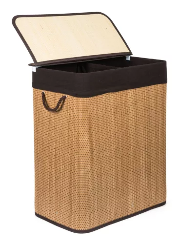 G21 bambusz szennyeskosár,105 l kapacitású, barna betéttel, elválasztó elemekkel