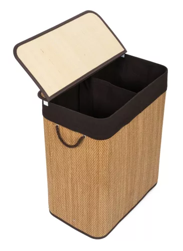 G21 bambusz szennyeskosár,105 l kapacitású, barna betéttel, elválasztó elemekkel