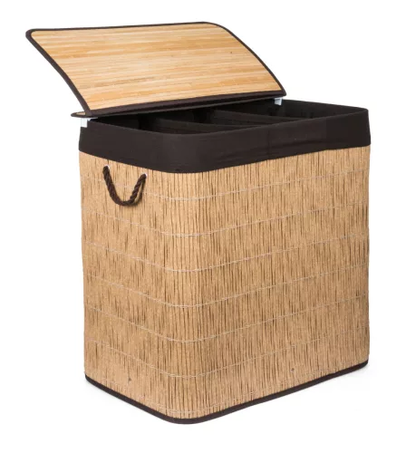 G21-es 150 literes szennyeskosár elválasztókkal, rattan utánzat, barna betéttel