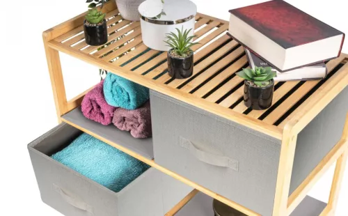 Bambusz polc G21 6 kosárral, bézs színű