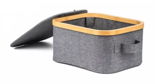 Tárolódoboz G21 24 x 30 x 15 cm, bambusz fedéllel, szürke