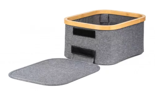 Tárolódoboz G21 24 x 30 x 15 cm, bambusz fedéllel, szürke