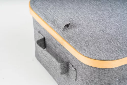 Tárolódoboz G21 24 x 30 x 15 cm, bambusz fedéllel, szürke