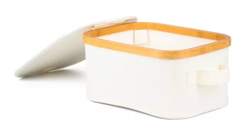 Tárolódoboz G21 24 x 30 x 15 cm, bambusz fedéllel, bézs