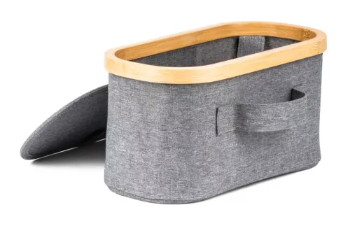 Tárolódoboz G21 30 x 15 x 15 cm, bambusz fedéllel, szürke