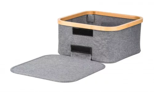 Tárolódoboz G21 30 x 30 x 15 cm, bambusz fedéllel, szürke