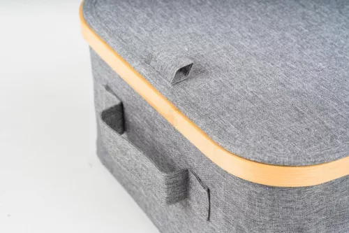 Tárolódoboz G21 30 x 30 x 15 cm, bambusz fedéllel, szürke