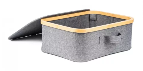 Tárolódoboz G21 40 x 30 x 15 cm, bambusz, fedéllel, szürke