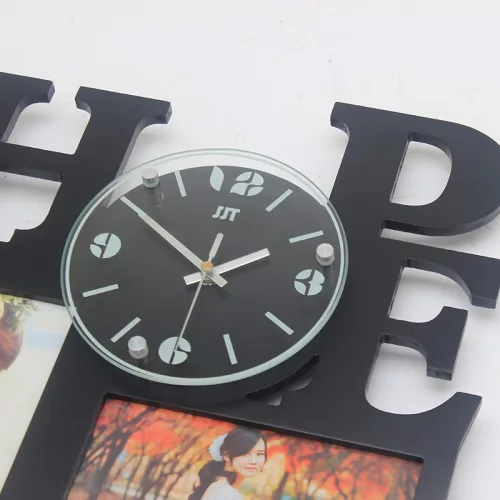 Kreatív falióra, "HOPE", 2 db képkerettel, fekete