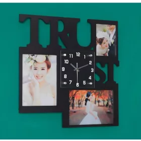   Kreatív falióra, "TRUST", 3 db képkerettel, fekete