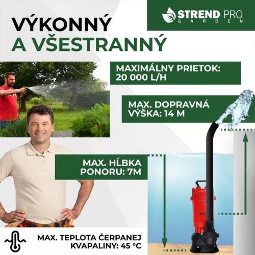 Čerpadlo Strend Pro Garden QDX5, 900W, kalové, 20000 l/h, kábel 10 m, s nožom, do septiku