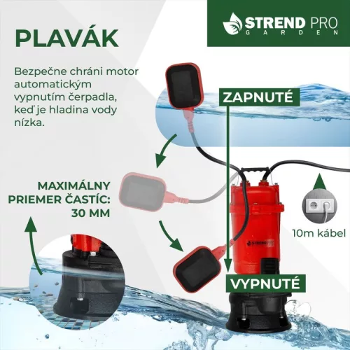 Čerpadlo Strend Pro Garden QDX5, 900W, kalové, 20000 l/h, kábel 10 m, s nožom, do septiku