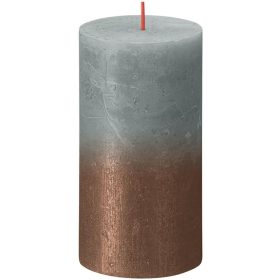   Sviečka Bolsius Rustic, valcová, vianočná Sunset Eucalyptus Green + Copper, 130/68 mm
