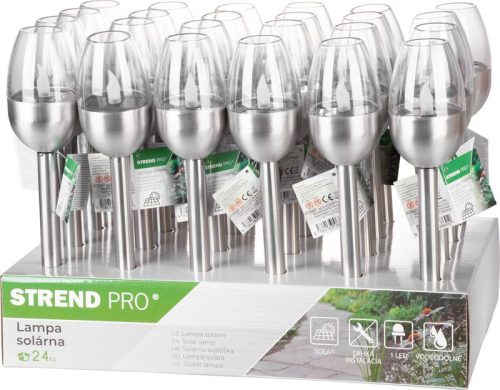 Lámpa Strend Pro Candle, napelemes, 1x LED, rozsdamentes acél, 6x28 cm, Kiszerelés 24 db