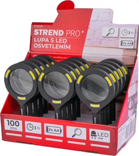 Strend Pro lámpa, nagyítóval, 100 lm, 113x242x22 mm, 2xAA, eladó doboz 15 db, nagyító