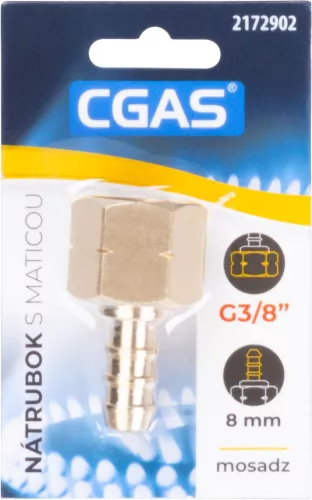 Csonk CGAS, gázhoz, egyutas, menet G G3/8''-LH, anyával
