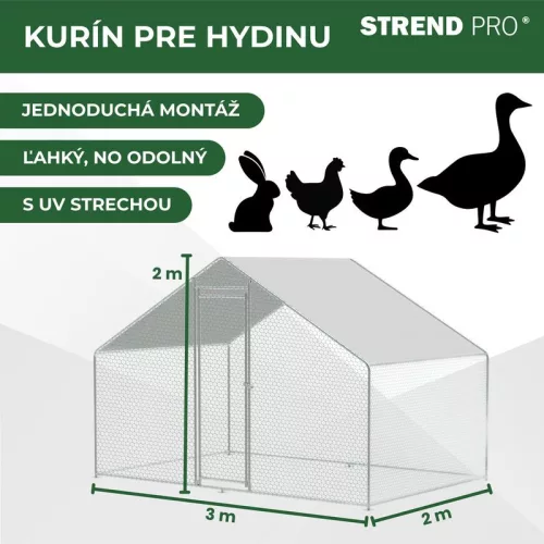 Kurín Strend Pro, pre hydinu, voliéra, klietka, kurnik, so strechou, 3x2x2 m