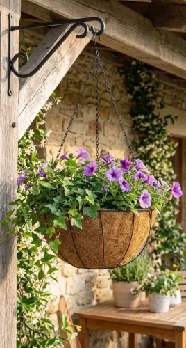 Akasztó Strend Pro, virágtartó, acél/kókusz, függő, lánccal és horoggal, 40 cm