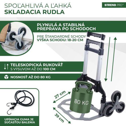 Molnárkocsi Strend Pro, szállítókocsi, összecsukható lépcsőző, teleszkópos, max. 80 kg