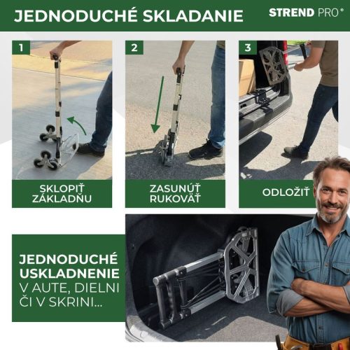 Molnárkocsi Strend Pro, szállítókocsi, összecsukható lépcsőző, teleszkópos, max. 80 kg