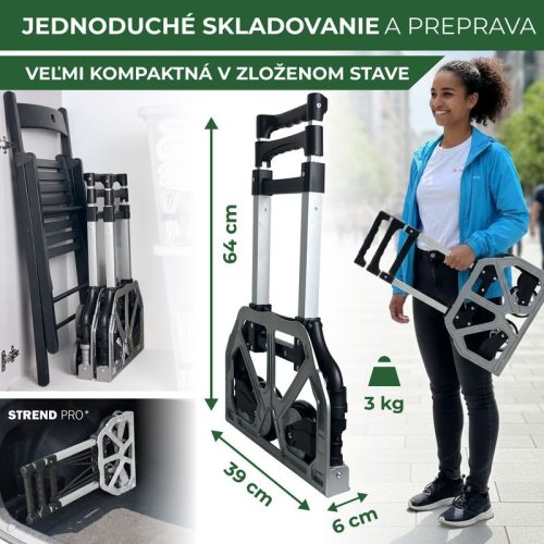 Molnárkocsi Strend Pro, szállítókocsi, összecsukható lépcsőző, teleszkópos, max. 75 kg