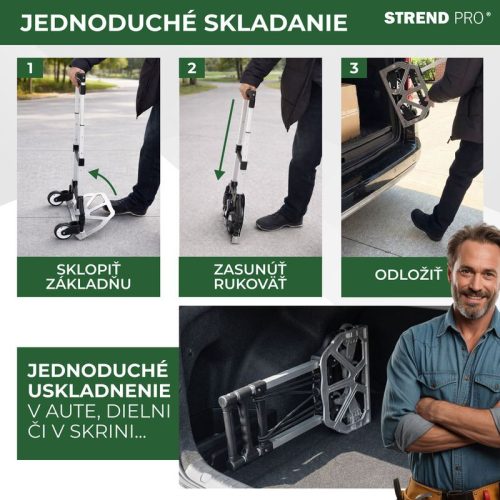 Molnárkocsi Strend Pro, szállítókocsi, összecsukható lépcsőző, teleszkópos, max. 75 kg