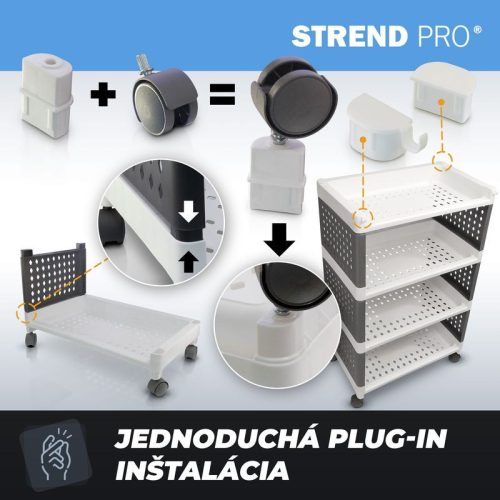 Polc MagicHome Rolly, műanyag, 4 polcos, 49x29x75,5 cm, görgőkön