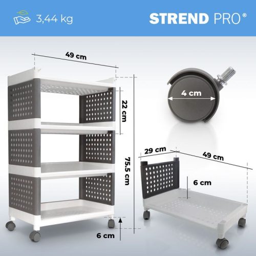 Polc MagicHome Rolly, műanyag, 4 polcos, 49x29x75,5 cm, görgőkön