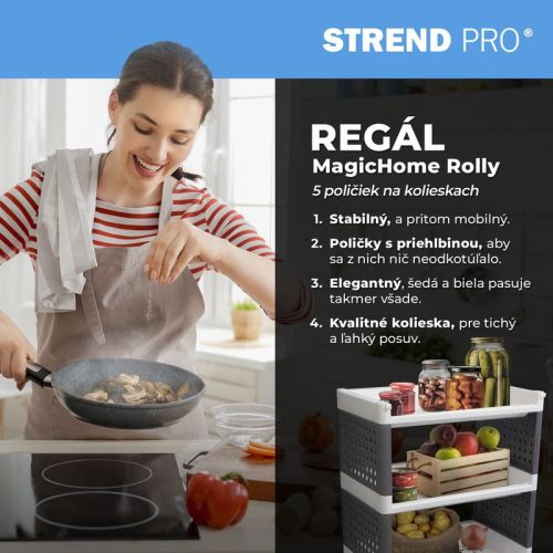 Polc MagicHome Rolly, műanyag, 4 polcos, 49x29x75,5 cm, görgőkön