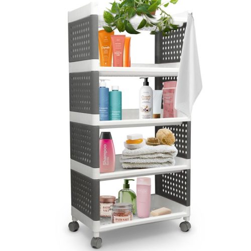 Polc MagicHome Rolly, műanyag, 5 polcos, 49x29x97 cm, görgős