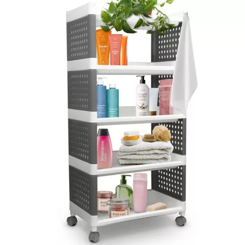 Polc MagicHome Rolly, műanyag, 5 polcos, 49x29x97 cm, görgős