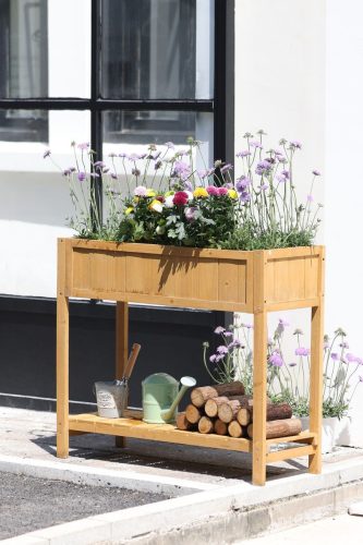 Magaságyás Strend Pro Garden, 89x33x76 cm, alsó polccal, fa, magasított, lábakkal