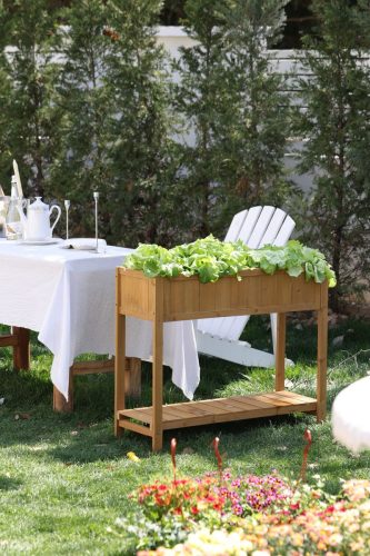 Magaságyás Strend Pro Garden, 89x33x76 cm, alsó polccal, fa, magasított, lábakkal