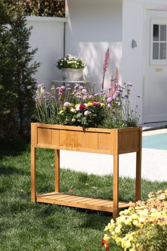 Magaságyás Strend Pro Garden, 89x33x76 cm, alsó polccal, fa, magasított, lábakkal