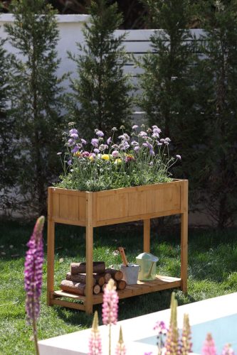 Magaságyás Strend Pro Garden, 89x33x76 cm, alsó polccal, fa, magasított, lábakkal