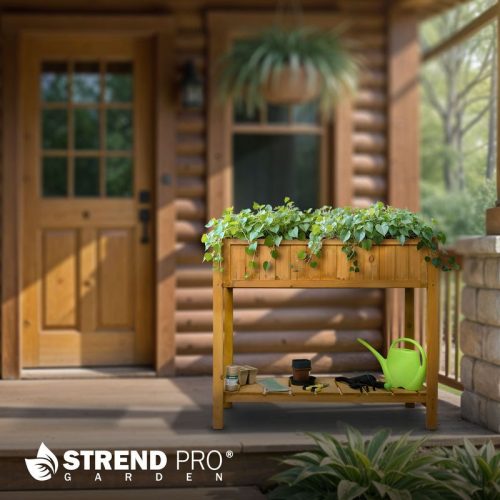 Magaságyás Strend Pro Garden, 89x33x76 cm, alsó polccal, fa, magasított, lábakkal