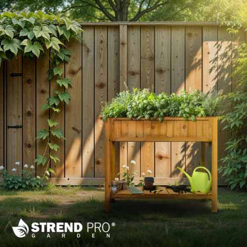 Magaságyás Strend Pro Garden, 89x33x76 cm, alsó polccal, fa, magasított, lábakkal