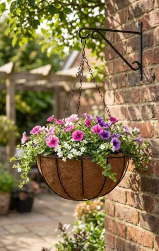 Virágcserép Strend Pro LC-CocoB-23, 30 x 30 x 14 cm, acél/kókusz, fali kör, felfüggeszthető, akasztó