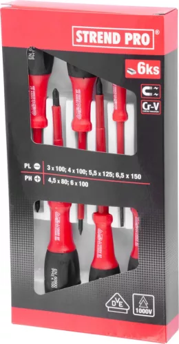 Csavarhúzó készlet Strend Pro SD0104, VDE 6 részes, lapos + Phillips, villanyszerelő, 1000 V